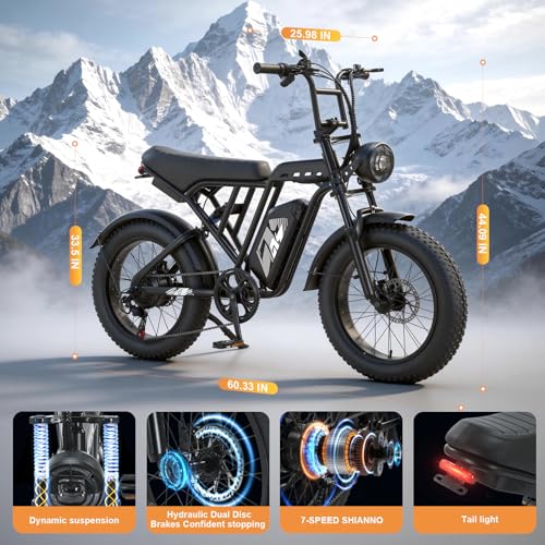 LineKing Electric Bike for Adults, 1500W Peak Motor 20"x4" Fat Tire Electric Bike, 28 MPH 60/100 Miles Ebike, with 48V 15Ah Removable Battery,Dual Suspension All Terrain Electric Bike for Men & Women - Image 8