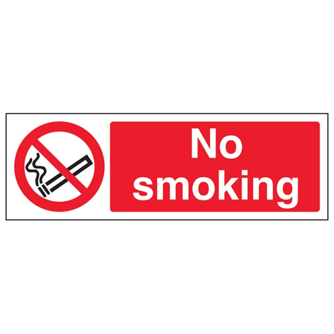 V Safety 57001AX-R No Smoking Prohibition Sign - Landscape - 300mm x 100mm - 1mm Rigid Plastic, Black/Red