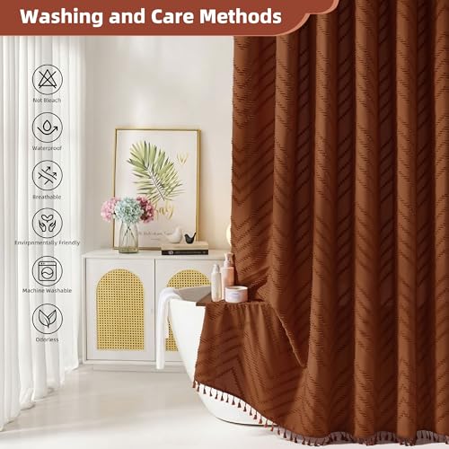 Siiluminisoy Extra Long Shower Curtains Burnt Orange 72 x 84 Inches Tufted Chevron Fabric for Bathroom Vintage Shabby Chic Waterproof Cloth Shower Curtain by Siiluminisoy - Image 5