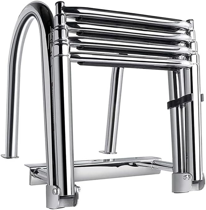 Ladders,Pontoon Boat Ladder Stainless Steel Folding Extension Inboard Ladder with Hand Railing 4 Steps Telescoping Swim Deck Ladder