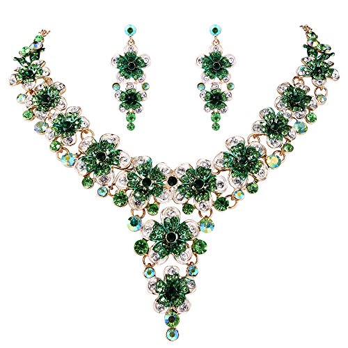 BriLove Women's Wedding Bridal Crystal Multi Hibiscus Flower Enamel Statement Necklace Dangle Earrings Set