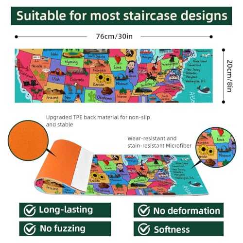 Peldaños de escalera de 8 x 30 pulgadas con superficie de TPE para escalones de madera interiores 5