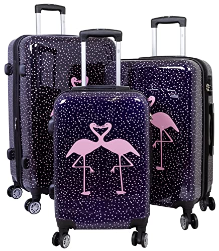 Trendyshop365 buntes Hartschalen Koffer-Set 3-teilig - Flamingo Motiv - 4 Rollen Tiermotiv