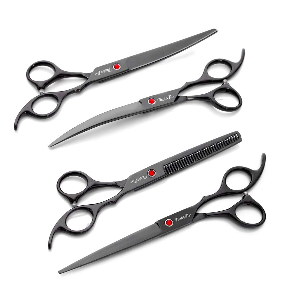 Kit forbici per toelettatura animali domestici da 7,0 pollici, forbici professionali per toelettatura cani da compagnia 5 pezzi, strumenti per taglio di capelli in acciaio inossidabile, per salone, ba