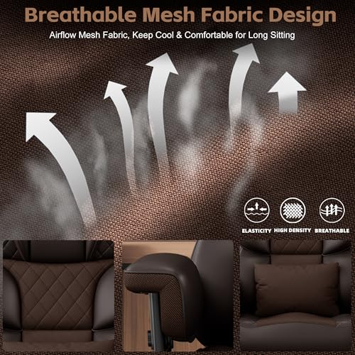 Image of Vonesse Big and Tall Office Chair, Desk Chair with Soft Adjustable Armrests, Ergonomic High Back Gaming Chair with Lumbar Support, Executive Computer Chairs with Footrest (PU Leather, Brown)