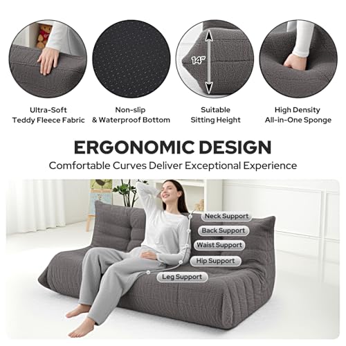 Image of HABUTWAY Bean Bag Chairs Fireside Lazy Floor Sofa,3 Seater,Grey