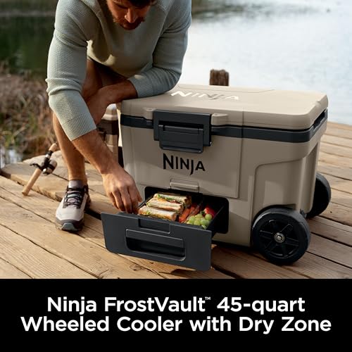 Image of Ninja FrostVault 65qt Cooler with Wheels, Dry Storage Drawer, Birch Beige