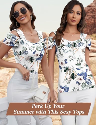 Image of Blingfit Cold Shoulder Tops Summer Tunic Shirts for Women T Shirts V Neck Short Sleeve Casual Tees Blouses 2026