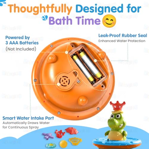 Image of Kidology Crocodile Sprinkler Bath Toy for Kids with LED Light-Up Fountain | Water Squirt Toy with 5 Spray Modes | Floating Water Toy for Kid | Birthday Gift for Boys & Girls