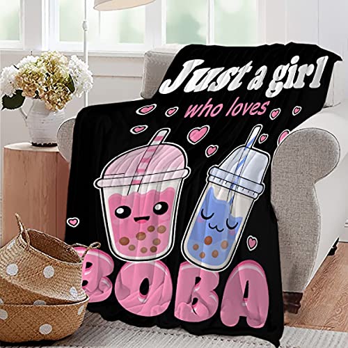 Image of Bubble Tea Blanket Plush Fleece Throw-Just A Girl Who Loves Kawaii Gift for Girls Kids Women Bubble Tea Stuffed Soft Lightweight Flannel Blankets Toddler Sheet for Sofa-40x50 Inches