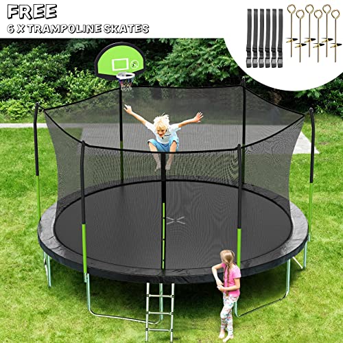 Image of AOTOB Trampoline with Net for Kids Outdoor 14FT ASTM 400LBS-Green