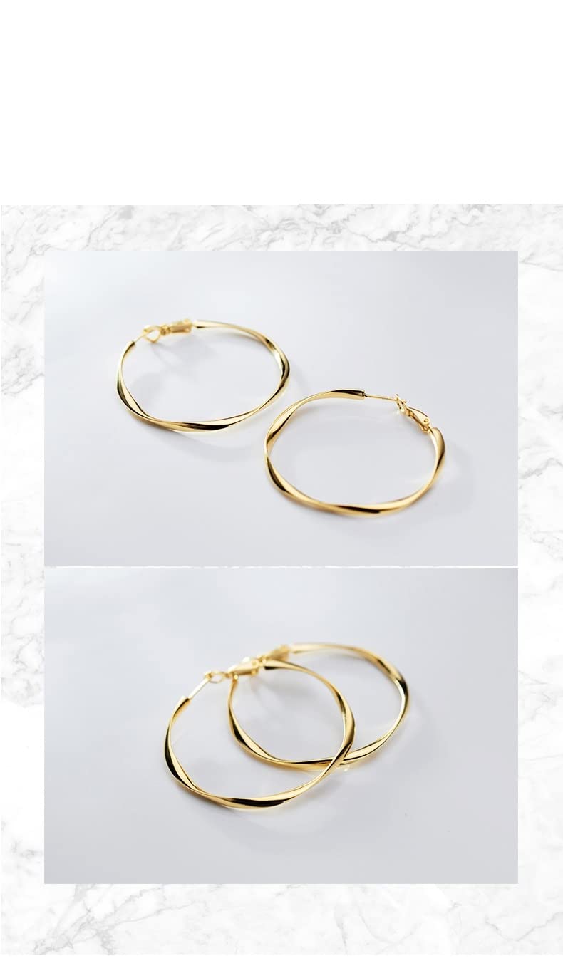 BEDT Pendiente De Aro Grande Hipérbole Clásico para Mujer, Pendiente De Forma Redonda Irregular De Plata De Ley 925 Auténtica, Joyería Fina Nueva
