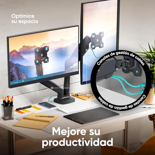 Soporte para 2 monitores de 13 a 32 pulgadas con ajuste de altura negro 3