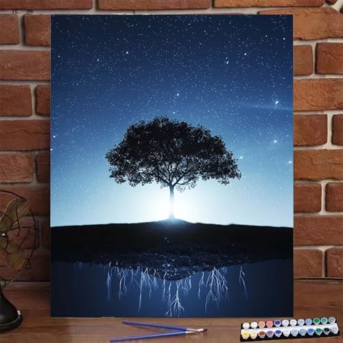 Pintar Numeros Adultos Cielo Estrellado, Cuadros para Pintar por Numeros DIY para Principiantes Adultos áRbol, Pintar con Numeros Pinceles Accesorios Pintura Acrílica, 100X135 CM (con Bastidor) 6-3