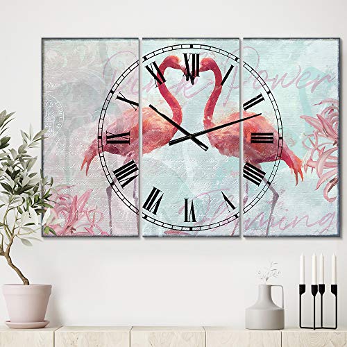 Designq 'Flamingo Power' Oversized Cottage 3 Panels Wall Clock For Home Bedroom Bathroom Office Living Room Decoration, 25144, 36X28 #TOP1