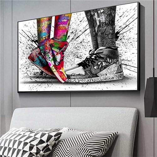 Fheeao Shoe Diamond Painting Kits for Adults, DIY 5D Diamond Art Color Graffiti Diamond Painting Kit Round Full Drill Diamond Dots Gem Crystal Art Kits for Home Wall Room Decor 7.87x18.5 Inch/20x45cm