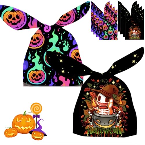 HIPIHOM Halloween Candy and Treat Bags - Rabbit Ear Baking Packaging With Designs for Decoration, Party Supplies, Kids