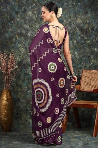 Image of MIRCHI FASHION Women Saree Chiffon Floral Printed | Breathable Festive Occasion Sari for Social Visits with Matching Blouse Piece