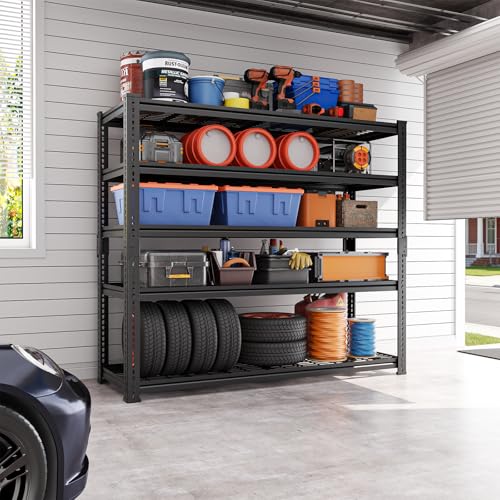 LUXEYARD Heavy Duty Garage Shelving, 60" W x 24" D x 78" H, 5-Tier Adjustable Metal Storage Rack, 660 lbs Per Shelf, 3300 lbs Total Capacity, Black, 1-Pack - image 9