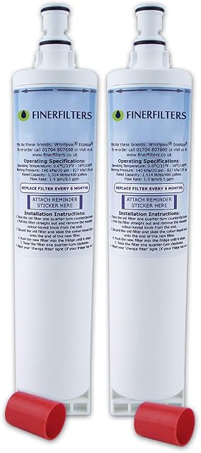 2 x Finerfilters Compatible Fridge Water Filter Cartridge for Whirlpool Fridge, Replaces SBS002, S20BRS, 4396508, 481281729632