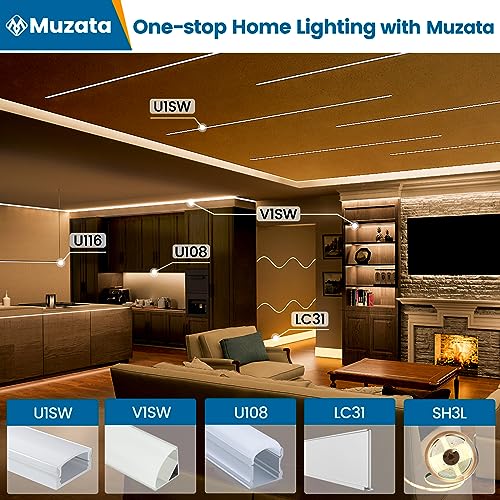 Image of Muzata 10Pack 3.3FT /1M Excellent Spotless LED Channel System with Milky White Cover Black Aluminum U Shape LED Strip Diffuser Channel U108 BW 1M