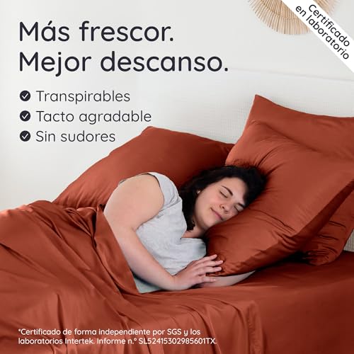 Miniatura 3 de Bambaw Sabana Encimera Cama 150 Bambú Y 160 Cm, 240x290 Cm, Ropa De Cama Bambu Suave, Sábanas Antiácaros E Hipoalergenicas, Sabanas Refrescantes Verano E Invierno Refrigerantes Terracota