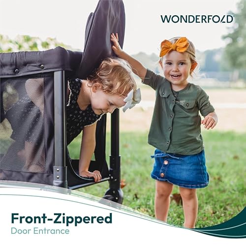 Image of WonderFold W2 Stroller Wagon, Steel Frame, 2 Seater, Gray