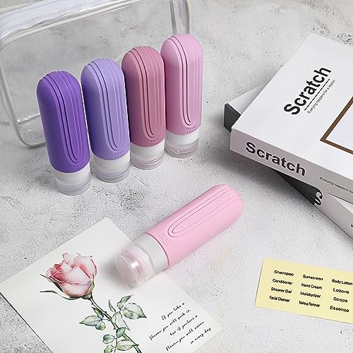 Image of Travel Bottles for Toiletries, 5 Pack TSA Approved Travel Size Containers, 3oz Leak Proof Refillable Travel Accessories for Shampoo Conditioner, BPA Free Travel Bottles with Toiletry Bag