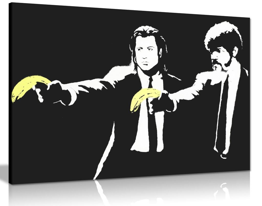 Panther Print Vibrant Colours Banksy Pulp Fiction Banana Gun Graffiti Canvas Wall Art Picture Print (18X12)