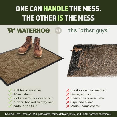 Image of WaterHog Max Diamonds Front Door Mat Indoor Outdoor Entrance, All-Weather Heavy Duty Commercial Doormat with Non-Slip Rubber Backing, Dirt & Moisture Trapper, Low Profile, Made in USA, 24 inchx35 inch Khaki