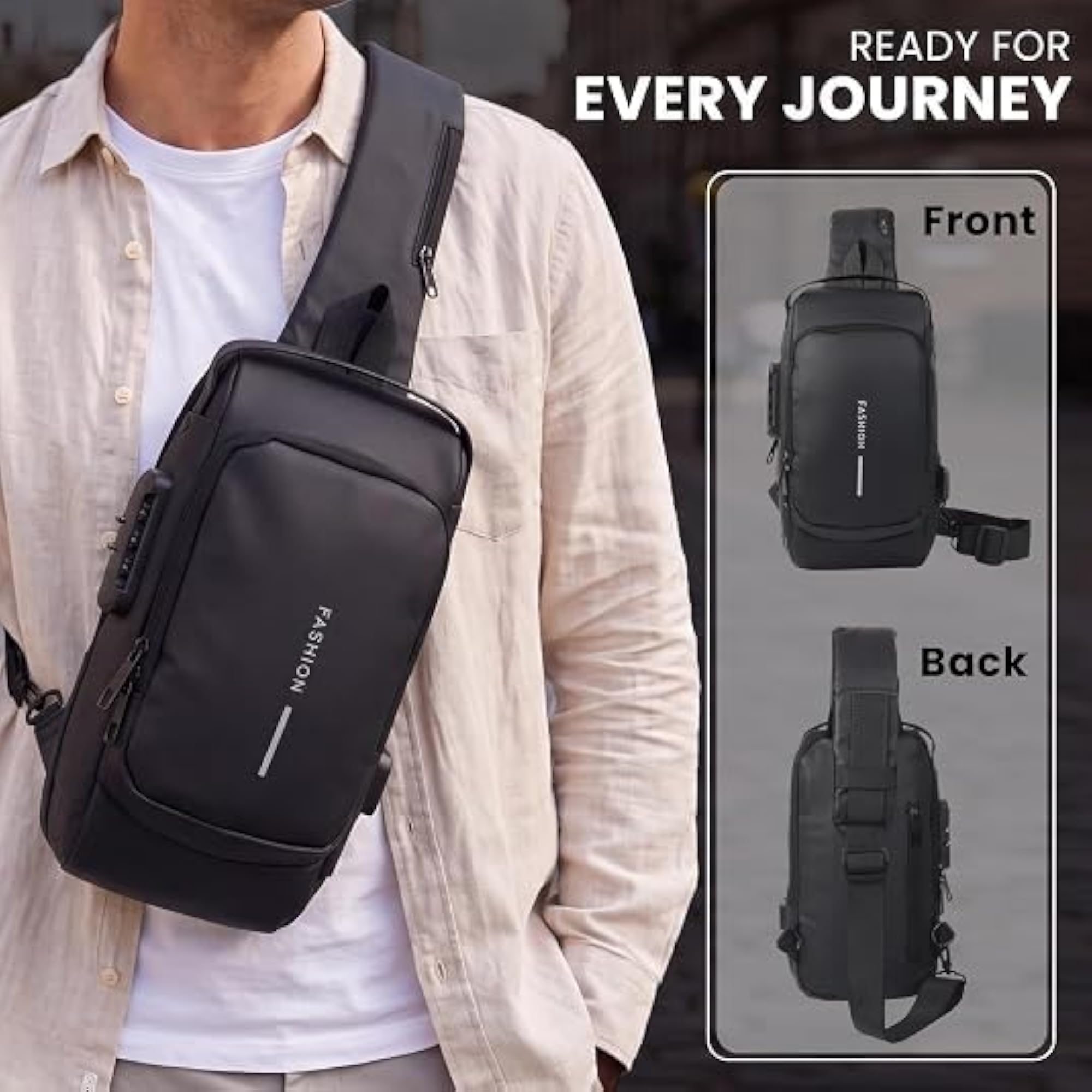 Waterproof Polyester Slim Unisex Crossbody Sling Chest Bag