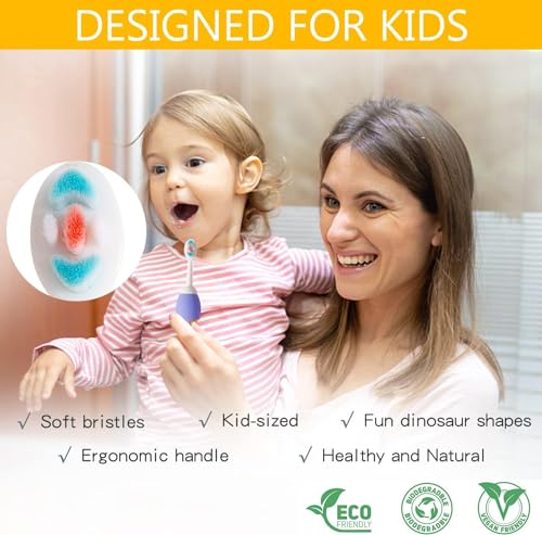 Image of Cots and Cuddles 3D Baby Dino Design Kids Toothbrush - Ultra Soft Bristles, Gentle on Gums, Manual Toothbrush for 3-6 Years, Pack of 2 (Random Color) (Dino in Egg)
