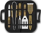 Extremely Practical Grill Set - 5-piece BBQ Set - Stainless Steel Grill Tools With Wood Handles - Grilling Set With Waterproof Case For Home and Camping - Recipes Book