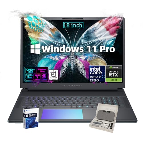 Alienware 18 Area-51 Gaming Laptop NVIDIA GeForce RTX 5080, display QHD+ 300Hz da 18 pollici, Intel Ultra 9 275HX, con unità DVD esterna da Office e unità DVD Backlit KB, Win 11 Pro, Wi-Fi 7, 64 GB