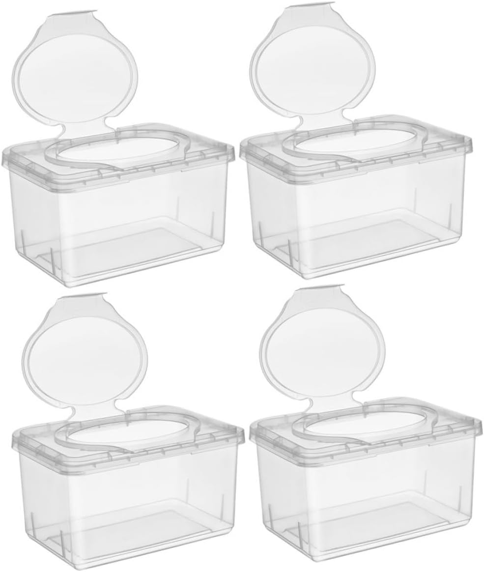SHOWERORO 4pcs Wipes Dispenser Dustproof Cover Portable Plastic Wipe Container for Home and Travel Use Easy One-Hand Operation Versatile Multifunctional Tissue Storage Box