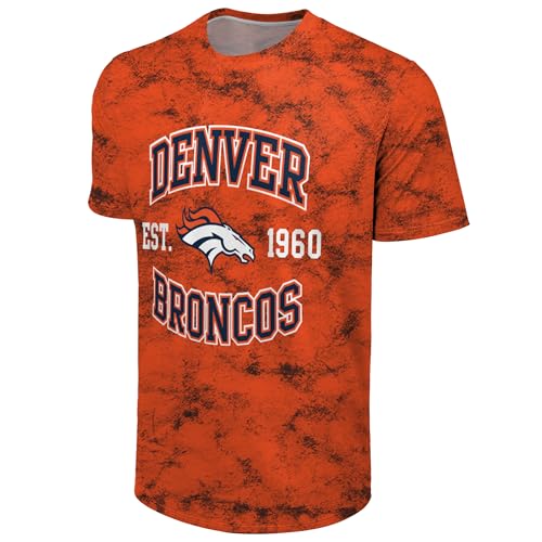 FOCO NFL Men's Officially Licensed Established Wordmark Camo Performance Throwback Team Color Crewneck T-Shirt - Denver Broncos - Orange - (X-Large)