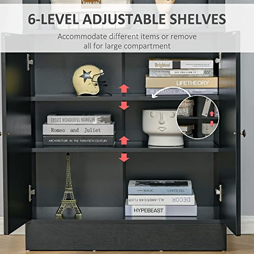 Homcom 72" Kitchen Buffet With Hutch, Kitchen Pantry Cupboard With 2 Door Cabinet, And 2 Adjustable Shelves, Black #TOP4