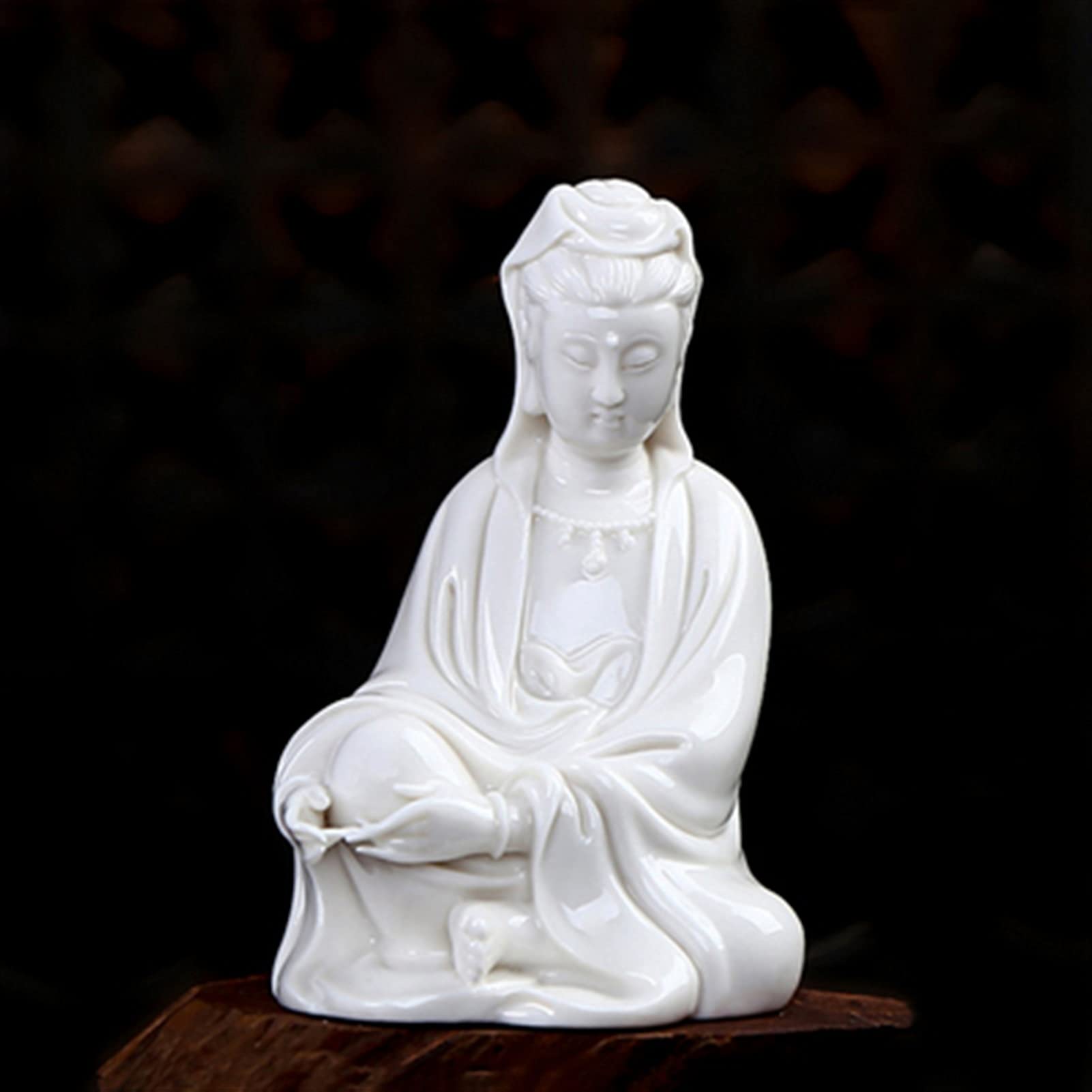 CELOTUS Estatua de Buda o Bodhisattva Ornamentos de cerámica de Porcelana Blanca Fina Cómodo cómodo Sentarse con piernas Cruzadas Meditación Pequeña Estatua de Guanyin Imagen Budista