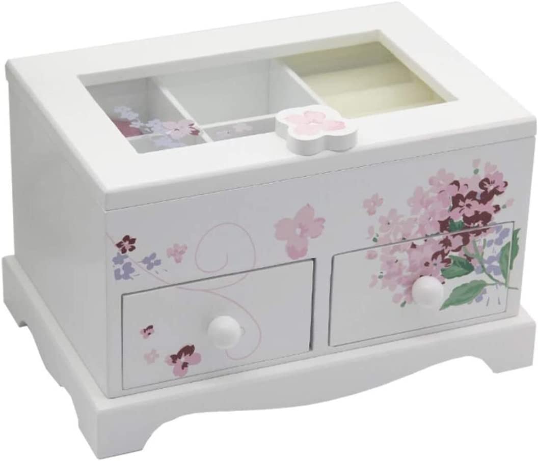 TIANQIHAO Jewelry Box Wooden Girls' Jewelry Box With 3 Pullout Drawers And Transparent Glass Window Jewelry Case,Hydrangea Print Jewellry Holder