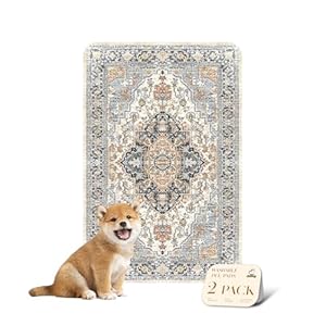 nunubaby Washable Pee Pads for Dogs, Stylish, Non-Slip and Leak-Proof Pee Pads. Reusable Potty Pads for Dogs for Crates and Floors.(Beige/Multi, 24″ x36″ )