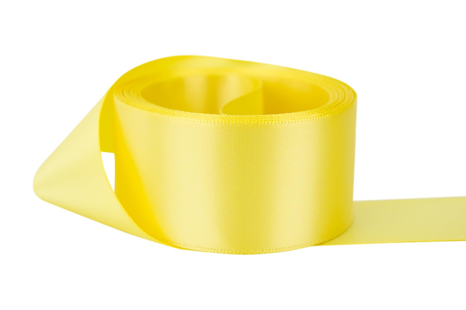 Ribbon Bazaar Double Faced Satin - Premium Gloss Finish - 100% Polyester Ribbon for Gift Wrapping, Crafts, Scrapbooking, Hair Bow, Decorating &amp; More - 5/8" Yellow Butter 50yd Spool