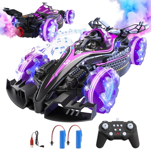 QiquBox Voiture Télécommandée 14 Canaux, Voiture RC avec Fonction Vaporisateur, Lumières et Musique, 25 km/h - Jouet pour Enfants 3-12 Ans - Idée Cadeau de Noël