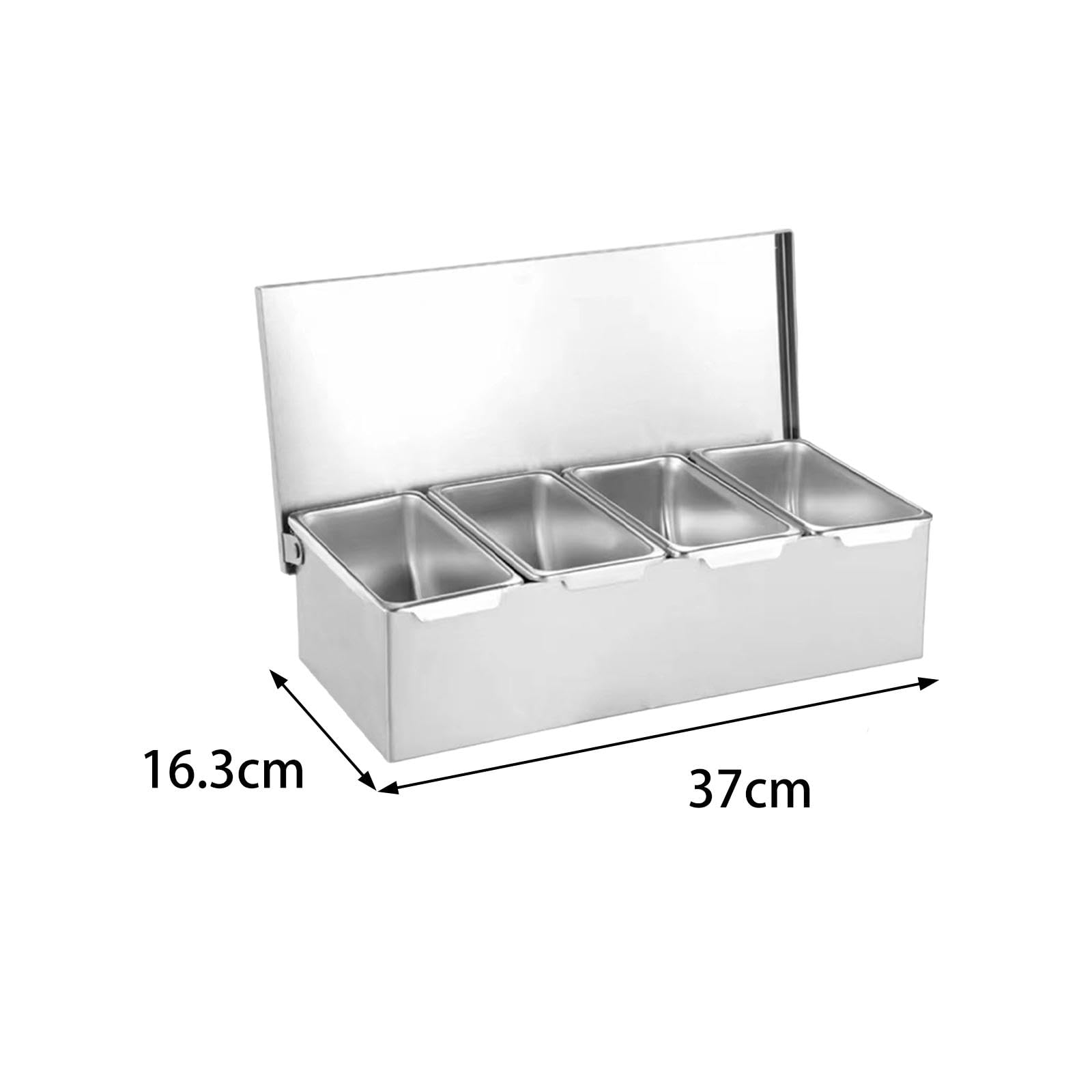 3 Piezas Recipiente para Condimentos Caja Especias Juego Organizador Cocina Acero Inoxidable con Tapa Extraíble Compartimientos Múltiples Adecuado Par, 4 Rejillas