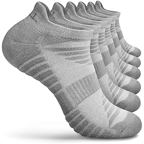 VWELL Athletic Running Socks for Men Women, Cushioned Sports Ankle Socks, Low Cut Socks, Moisture Wicking 6 Pairs, Grey, Medium Cover