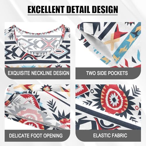 ALAZA American Indian Aztec Tribal Pajamas Set Short Sleeve Cotton Sleepwear Summer Pjs 2 Piece 5-14Y4