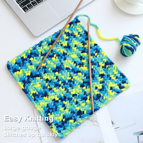 Image of #6 Super Bulky Blanket Yarn for Crocheting - 4 Skeins(Each 10.5oz /300g, 220yds /201m), Chunky Chenille Thick Plush Big Soft Yarn for Crocheting Knitting Blankets, Multi Blue & Yellow