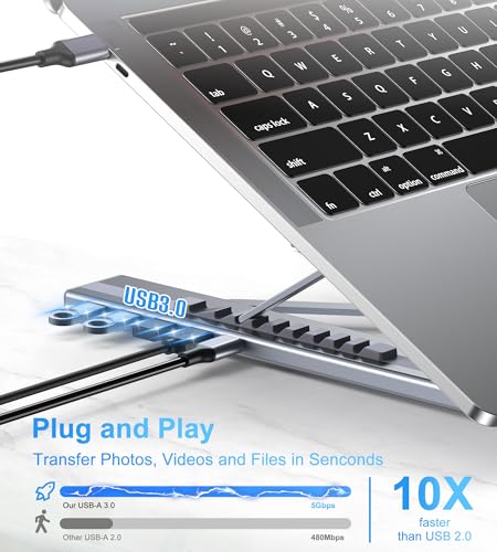 Umaniy M61 USB C to USB Hub Portable Laptop Stand, Aluminum 4 Ports USB3.0 Multiport Adapter Adjustable Laptop Docking Station Stand Compatible with MacBook Pro/Air, Chromebook, Keyboard, Mouse, HDD - image 3
