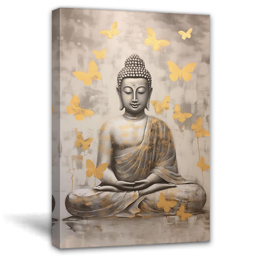 Vintage Butterfly Wall Art Decor - Gold Framed Canvas Print 12x16 Inch, Aesthetic Home Decor For Living Room, Bedroom