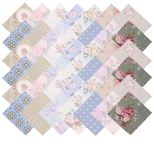 Qokfouy 42Pcs Layer Cakes 10 inch Squares for Quilting - Valentine Vintage Floral Layer Cake Fabric Clearance for Quilting 10 inch - Baby Quilt Fabric Squares 10x10 for Sewing, Apparel, and Crafts