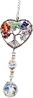 iEasey Crystal Glass Suncatcher Window Hanging Heart Crystals Life Tree Ornament Sparking Rainbow Maker Prism Ball Pendant Sun Catcher Garden Outdoor Decor Wedding Anniversary Birthday Gift